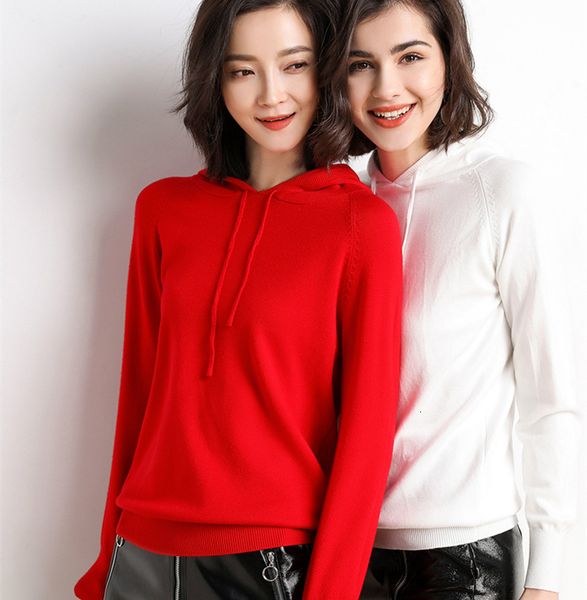 

2021 new korean chic knitted cotton hoodies sweater women streetwear long sleeve hooded sweter jumper pull femme pullover clothes 2lty, White;black