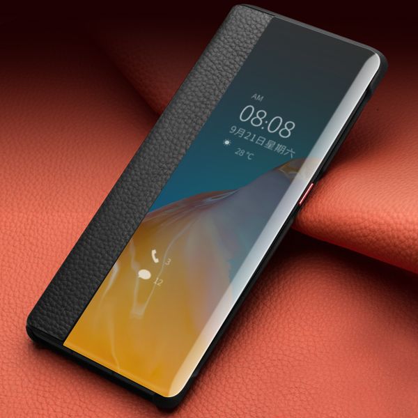 

qialino luxury натуральная кожа чехол для телефона p40 ultra slim smart view услуга сна закрывайте для huawei p40 / p30 pro