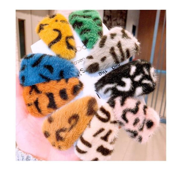 

cute fake fur hair pins girls' accessories leopard fur triangle geometric bb side clip word clip jewelry, Black;brown