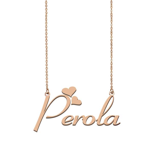 

perola name necklace custom nameplate pendant for women girls birthday gift kids friends jewelry 18k gold plated stainless steel, Silver