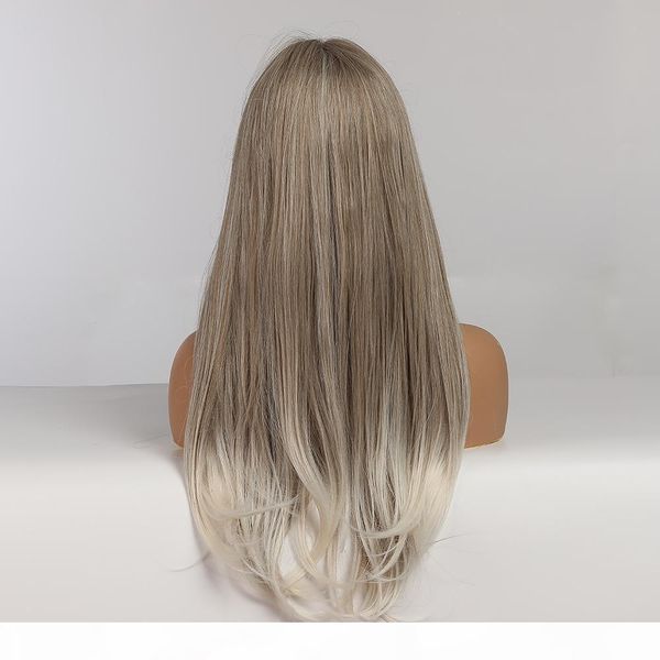 

quality long straight wigs grey ombre natural hair wig women middle part heat resistant synthetic wigs party cosplay wig synthetic wigs, Black