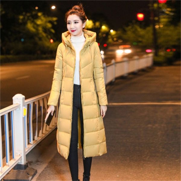 

2021 new female long green winter coat 3xl plus size with hood down cotton coats new korean fashion fine red parkas hj027 pvip, Black