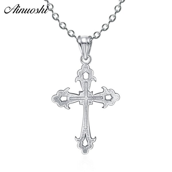 

ainoushi fashion hip hop men & women cool big cross necklace pendant 925 sterling silver cross pendants white trendy jewelry y200107, Bronze;silver