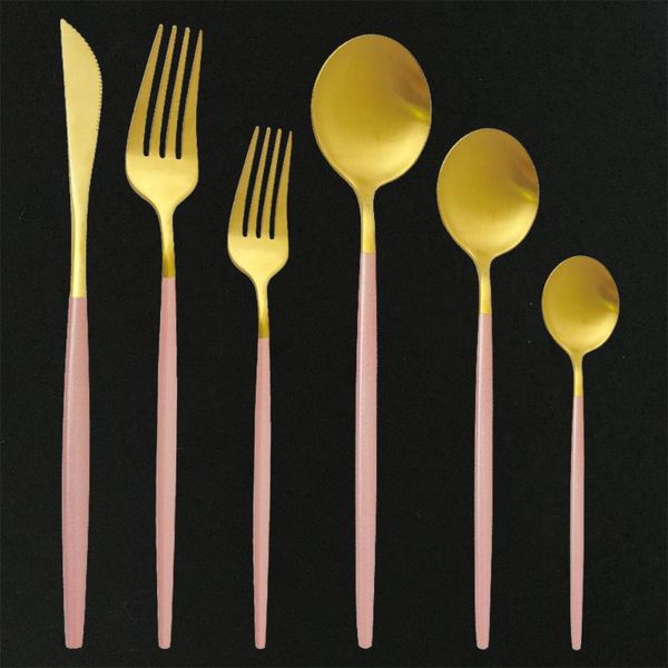 

36pcs pink gold cutlery set 304 stainless steel dinnerware set gold tableware kitchen silverware mirror colorful flatware