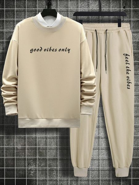 

men letter graphic pullover & sweatpants k5qi#, Gray