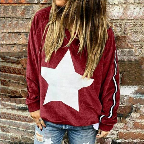 

s-5xl plus size hoodie harajuku women oversized sweatshirt 2020 casual star printing lady loose long sleeve clothes fashion, Black
