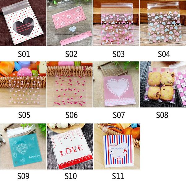 

100pcs snack cookie plastic cute package for bag supplies baking party candy love transparent gift biscuit 10x10cm cellophane bbywtq