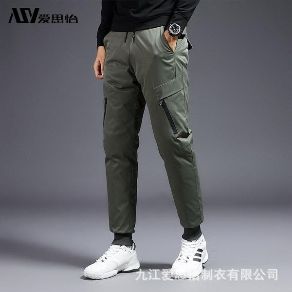 

men's pants 2021 outer wear warm winter down youth thicken elastic lace, Black