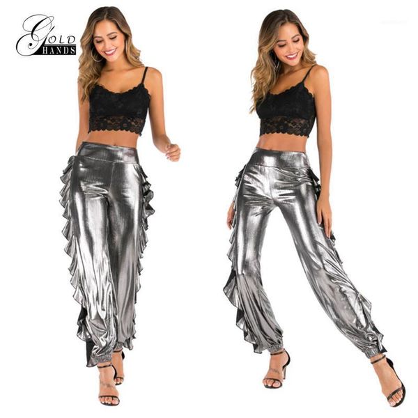 

gold hands 2020 new women fashion solid long pants high waist street casual new design cotton harem wave edge, Black;white