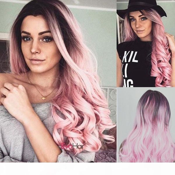 

ombre wigs long curly long straight hair grad cos color wigs heat resistant synthetic lace front wigs for black women, Black;brown