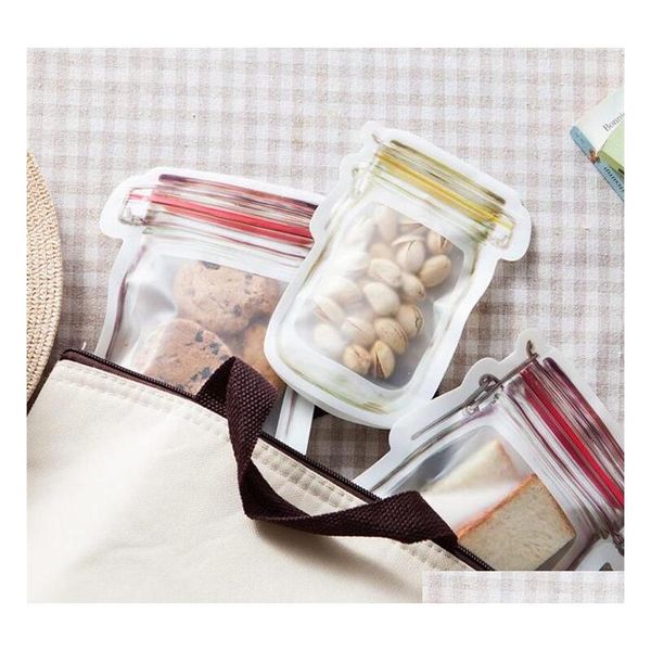 

resuable food storage bags stand up mason jar shaped zipper airtight sealing bags food storage container for snacks cookie candy bag zegro