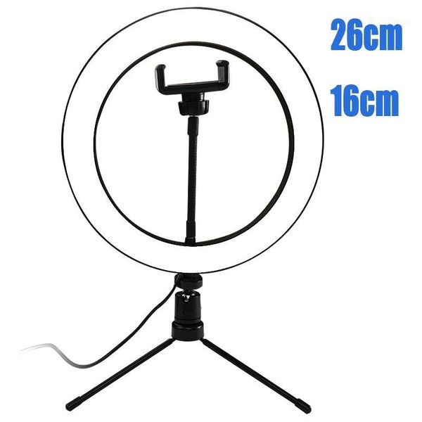 

flash heads dimmable pography led selfie ring light 16cm/26cm youtube video live po studio with phone holder tripod usb lamp1