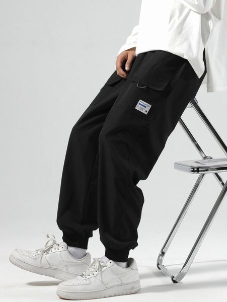 

men letter patched cargo pants w2fe#, Black