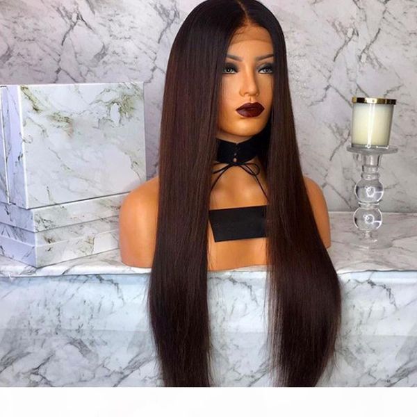 

new 360 lace frontal peruca cabelo black ombre dark brown wig with baby hair long straight synthetic lace front wig for women cosplay