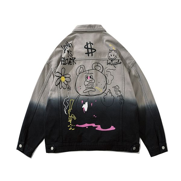 

streetwear gradient свободная джинсовая куртка мужчины и женские отводы ослабьтесь ретро повседневные джинсы пальто ветровка бомбардировщик, Black;brown