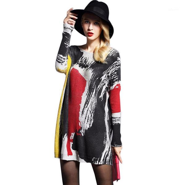 

women sweaters loose slim large size women wear autumn 2019 printed knitted sweater1, White;black