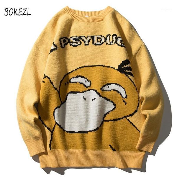 

funny cartoon duck sweater pullover jumper men printed knitted sweater hip hop harajuku streetwear casual autumn male1, White;black