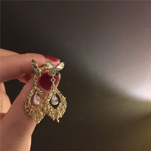 

925 silver needle super fairy butterfly earrings temperament cool wind earrings minority temperament earrings female retro, Golden;silver