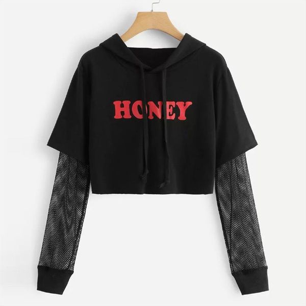 

2020 autumn hoodie womens letters mesh long sleeve hoodie sweatshirt pullover blouse cool girls sweatshirts jumper sweats, Black