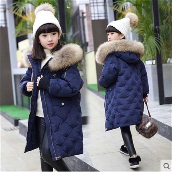 

2020 new children's down jacket warm baby girl down parkas/coat fur kid teenager 10 12 thickening outerwear for winter -30degree 0927, Blue;gray