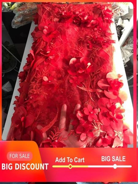 

ribbon selling big lace red color 3d flower embroidered fabric nice design nigeria lady1, Pink;blue