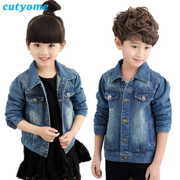

children denim jacket cutyome spring & aututmn long sleeve solid cardigan jeans coats teenage denim outerwear clothing c1021, Blue;gray