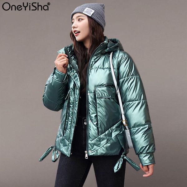 

oneyisha women hooded warm down jacket slim down coat female waterproof thick parka 2020 glossy bright winter coats for women's, Black