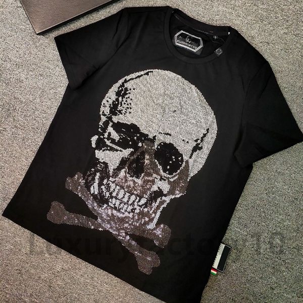 T-shirt traspirante Uomo Top tondo Collo manica corta Stampato in 3D Teschio Manica corta Maglietta Plein di alta qualità Moda Horror