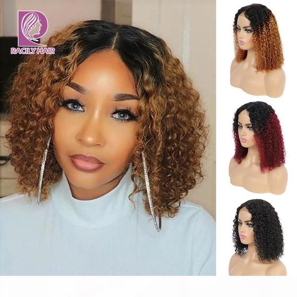 

ombre kinky curly closure bob wig 1b 30 remy human hair bob wigs 4*4 brazilian hair lace closure wig for black women racily, Black;brown