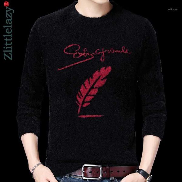 

2021 casual knitted thick mink sweater men pullover clothing fashion quill clothes knit winter warm mens sweaters pullovers 19051, White;black