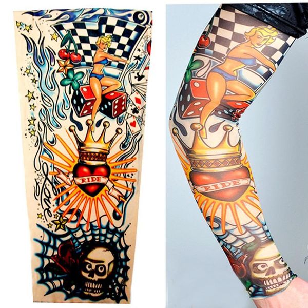 

men boy outdoor sports seamless nylon tattoo sleeves printing elastic breathable skins fake tattoo arm warmer protective sleeves dh0706