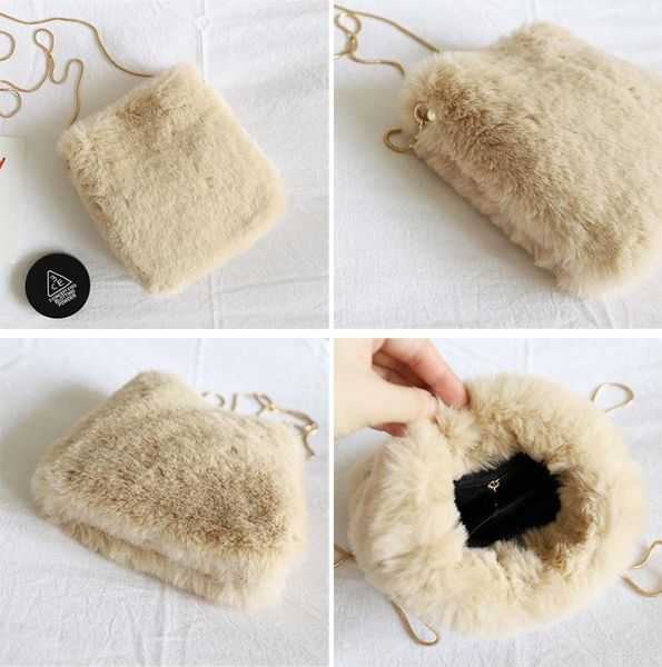 

fax fur cute small shoulder bag 2020 women fashion muff fluffy chain crossbody bag for women quality winter mini cellphone purse