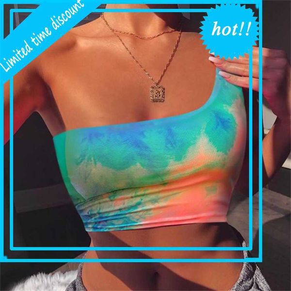 

print a shoulder women crop camis tank colorful female short tanks 2021 summer streetwear fashion slim ladies, White