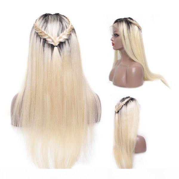 

full lace human hair wigs 150 density brazilian human hair ombre color t1b 613# straight thick glueless lace front wigs with baby hair, Black;brown