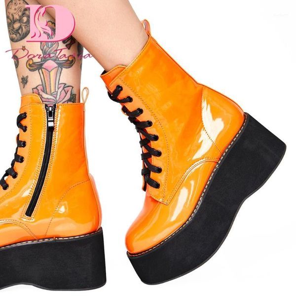 

boots doratasia plus size 33-44 female platform ankle fashion chunky high heels zip women 2021 street shoes woman1, Black
