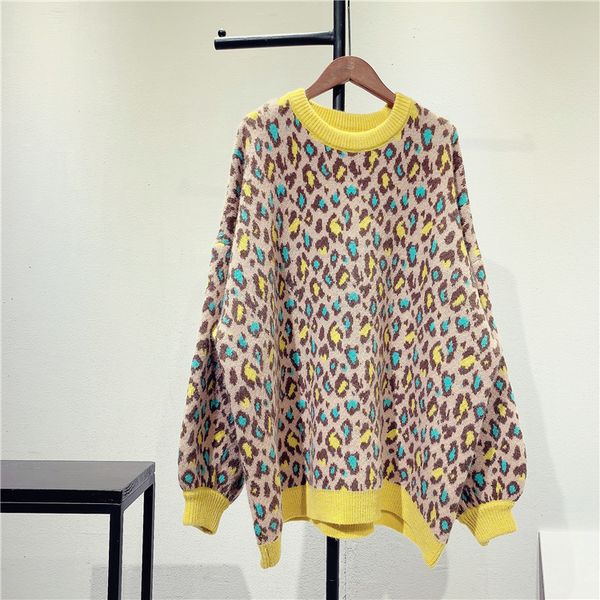 

2021 new autumn o-neck long sleeve warm thick sweater leopard print winter women pullovers pull femme 71sg, White