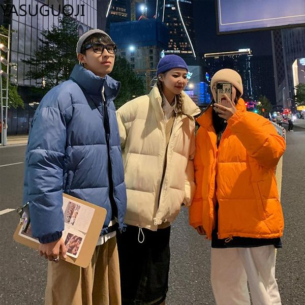 

men's down & parkas yasuguoji men rainbow thick bubble coat 2021 parka mens streetwear hip hop winter jackets coats male warm korean pu, Black