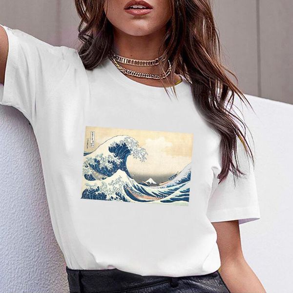 

summer harajuku cartoon women t shirt fashion wave graphic printed white ladies t-shirt casual woman shirt funny tees shirts