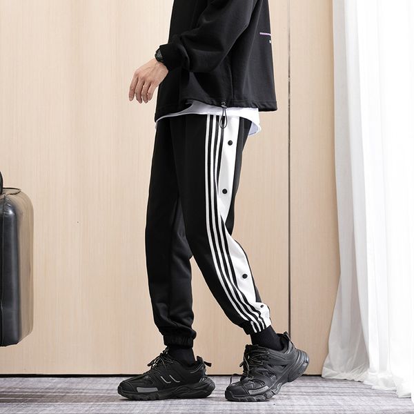 

2021 spring new style breasted men's korean loose legged knitted fashion brand sports pants, Black