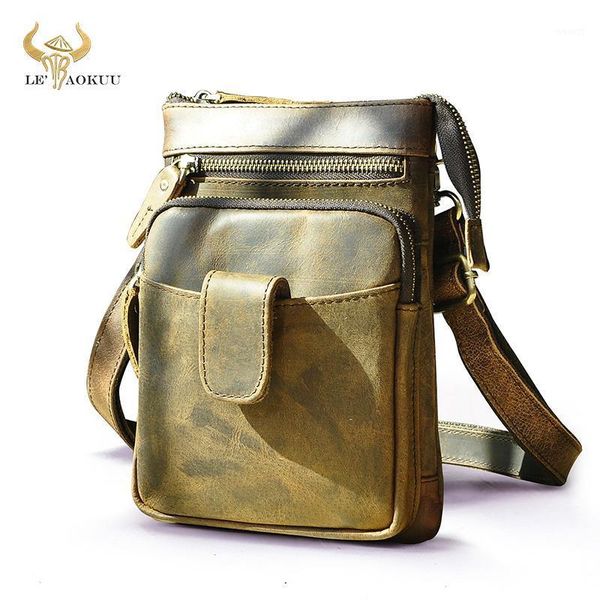 

waist bags thick crazy horse leather cross-body bag 8" travel small designer satchel messenger fanny pack cigarette case 65531