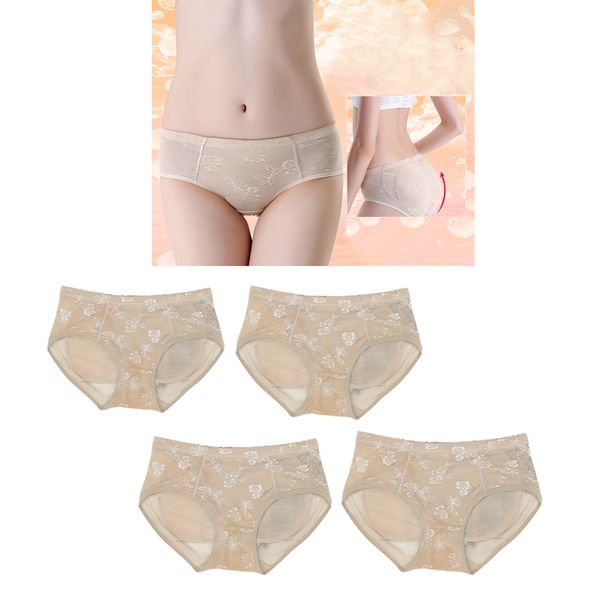 

womens lace butt lifter panty bum enhancer bottom underwear 4 pieces, Black;brown
