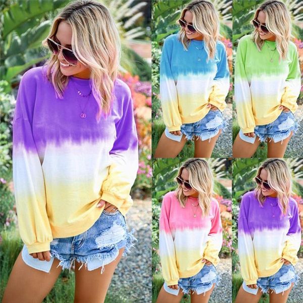 

sweatshirt women fashion casual long sleeve o neck gradient contrast color pullover sweatshirt drop shipping good quality, Black