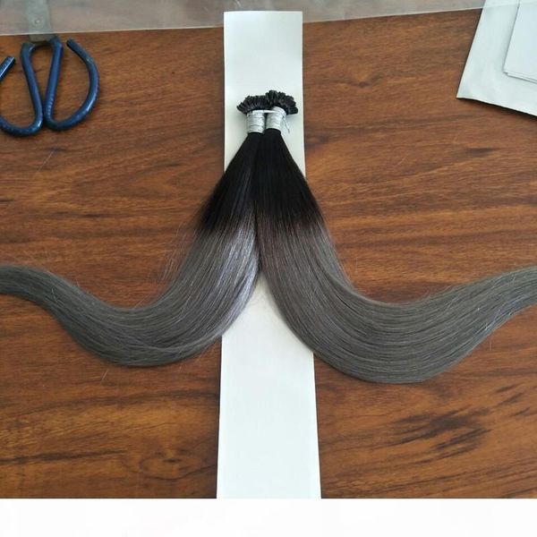 

#1b gray ombre hair extensions brazilian straight human keratin hair u tips 200s pre bonded human hair extensions 200gr, Black