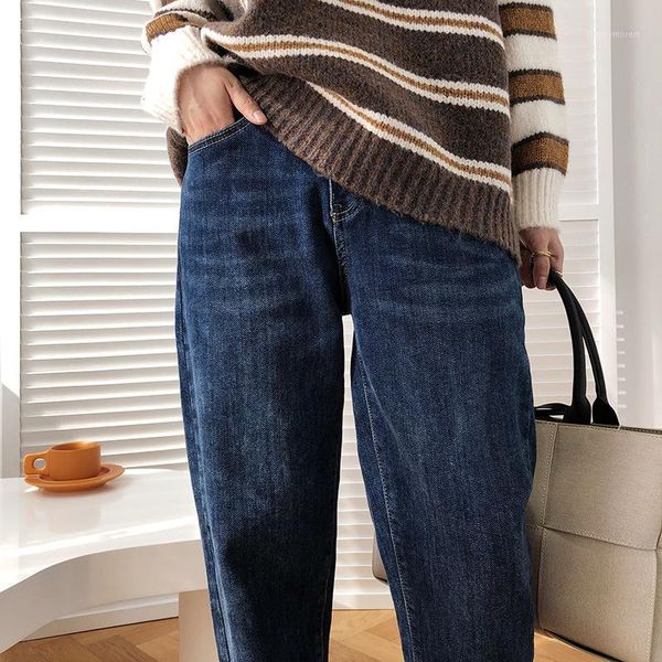 

women's jeans autumn winter thickened elastic waist female high-waisted thin ankle harem pants old carrot pants1, Blue