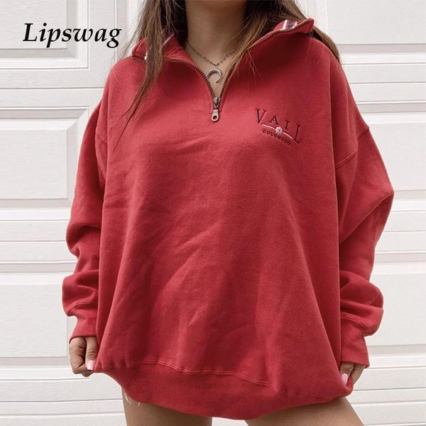 

vipelegant autumn women zipper 2020 hoodie fashion female loose pullover winter long sleeve letter print sweatshirtmvp, White;black