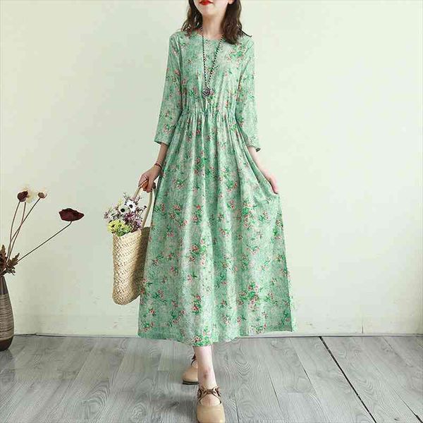 

women summer cotton linen casual dress vintage style floral print loose comfortable ladies elegant long dresses t005, Black;gray