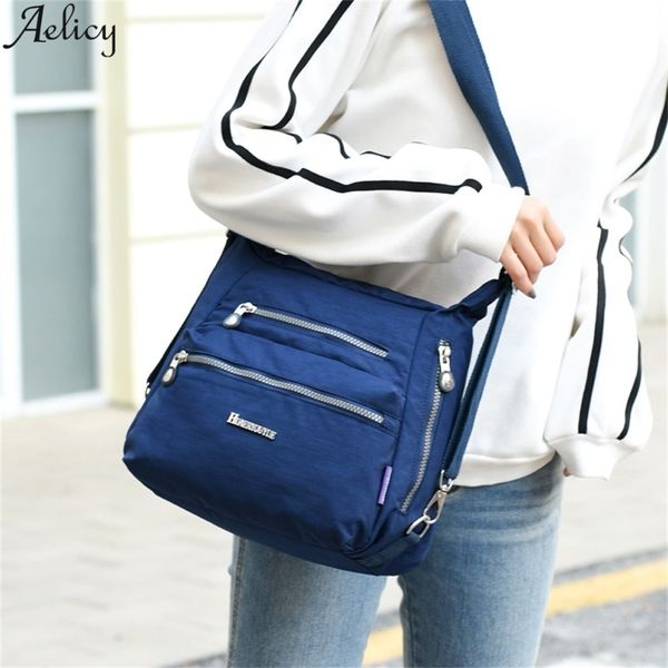 

aelicy women's nylon fashion solid color zipper waterproof shoulder female ladies travel messenger bag