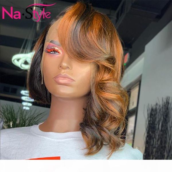 

ginger t part wig for black women glueless orange wig human hair wigs highlight body wave hair brazilian 130% remy, Black;brown