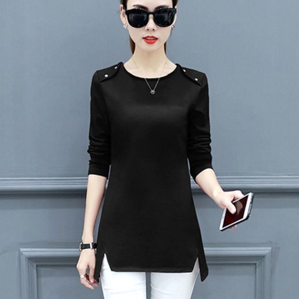 

rrjvf sleeve long twomen's korean medium and long style 2019 versatile and autumn tshirt new oversized loose bottomed shirt spring ym, White