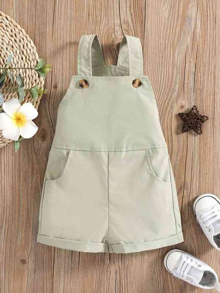 

baby roll hem slant pocket overall romper she, Blue
